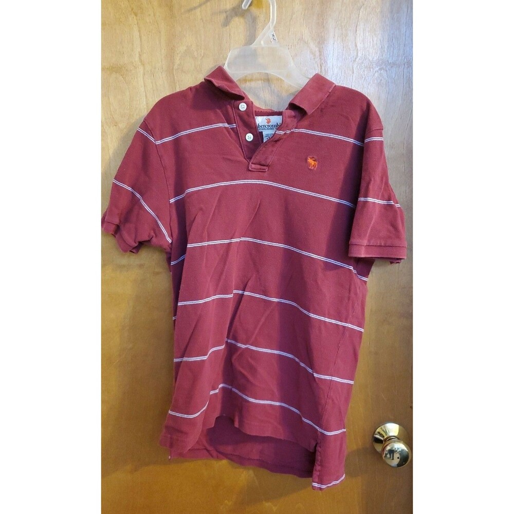 Boy's Youth M Abercrombie red white stripe short sleeve polo shirt